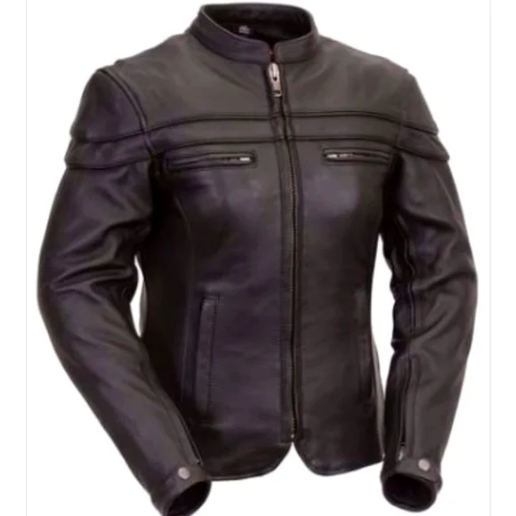 Women's M&M Leather Black Leather Motorcycle Riding Jacket - Picture 1 of 7